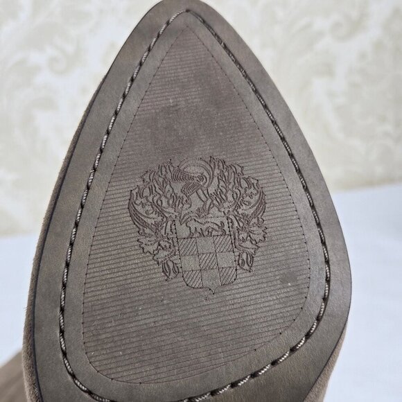 Vince Camuto "Creestal" Gray Suede Heeled Booties Almond Toe Pull On Style - Picture 9 of 15